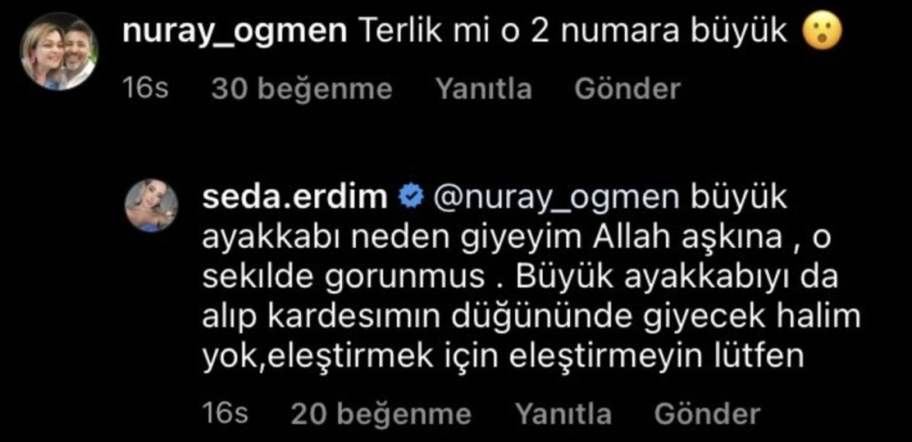 seda erdim den takipsinin yorumuna sert yanit